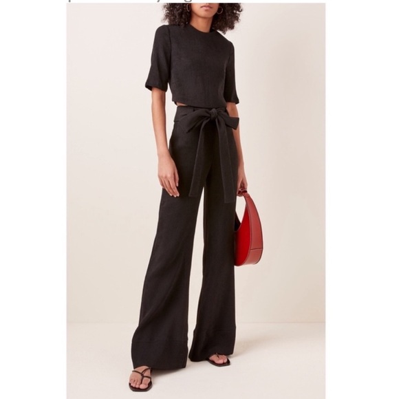 STAUD black high rise tie waist Bernard Plissé wide leg pants 10 - Picture 1 of 6